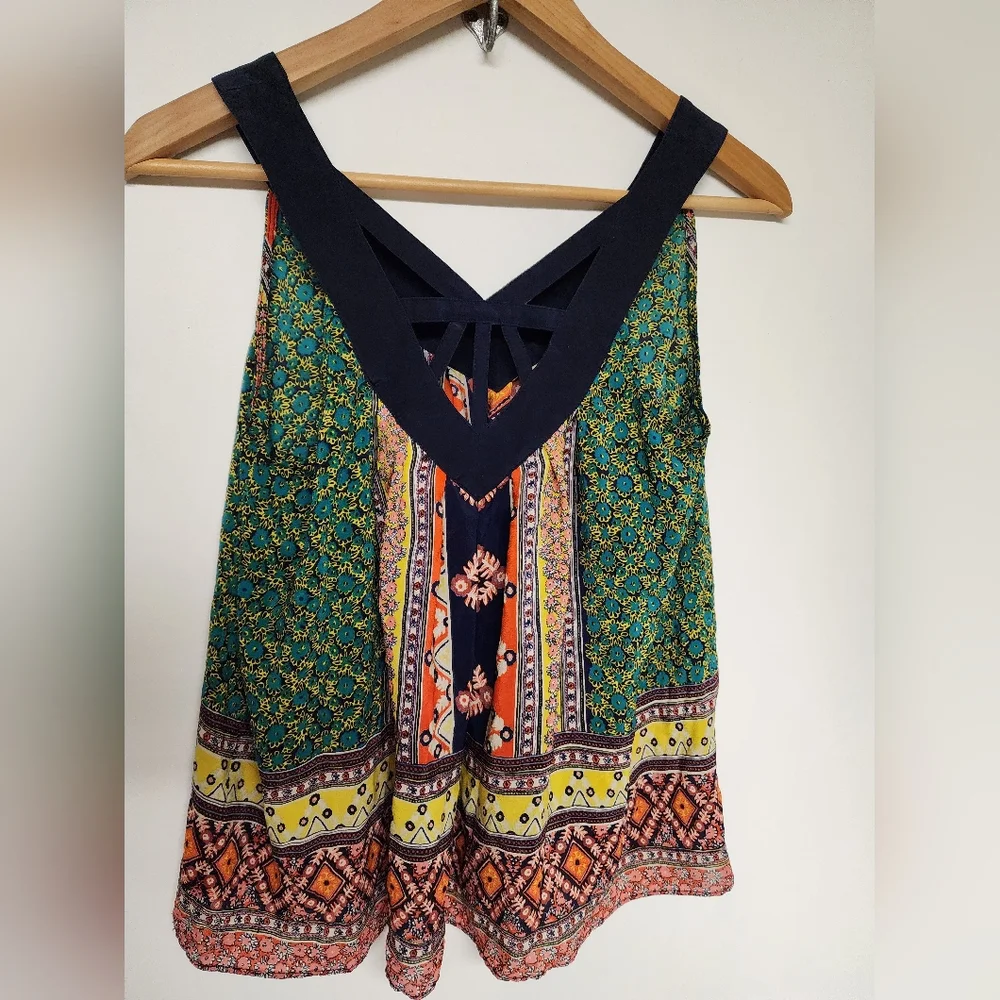 Anthropologie Maeve Sapelo 100% Silk, Scarf Print Boho Tank Sheer - Picture 6 of 10
